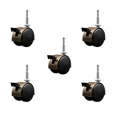 Service Caster 2'' Antique Metal Hood Twin Caster Locking Nylon Wheels Grip Neck Stem, 5PK SCC-GN02S50D-NYS-WA-B-5